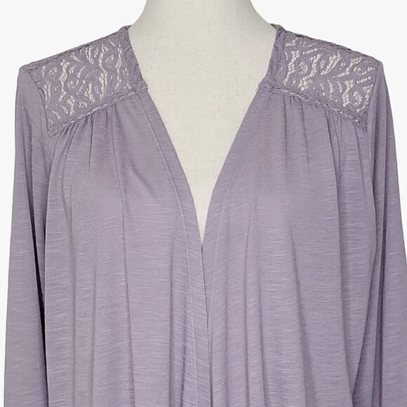 Maurices Heathered Purple Lace Detail Ruched Sleeve Open Sweater Size XL - Picture 5 of 9